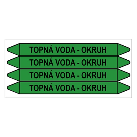 Značení potrubí, topná voda - okruh,4 ks, 250 × 26 mm